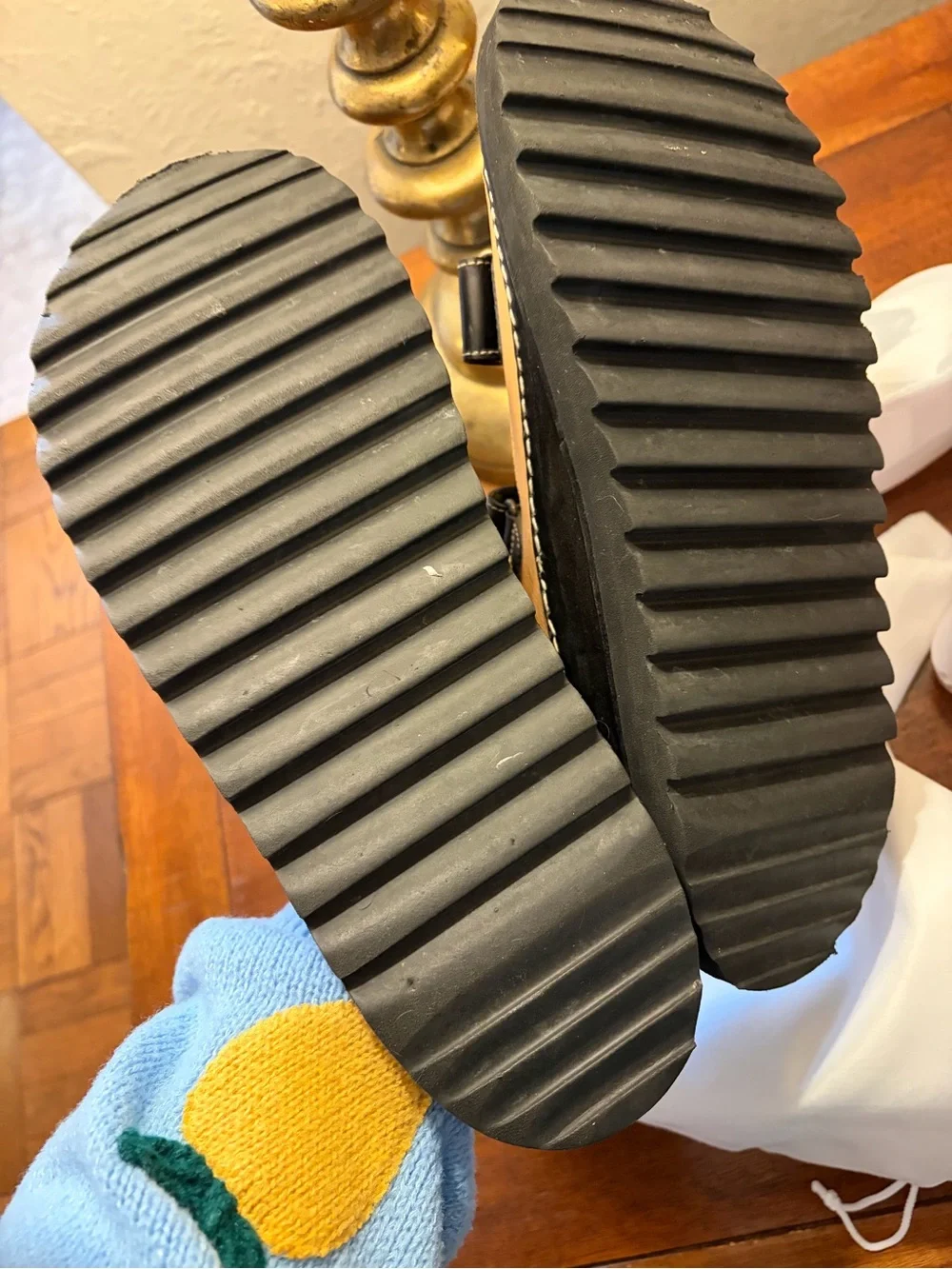 CHANEL Black and Tan Leather “Dad” Velcro Strap Sandals woman’s 10.5